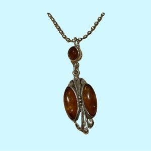 Genuine Amber sterling silver 1.5” pendant on 20” sterling necklace. Gorgeous!